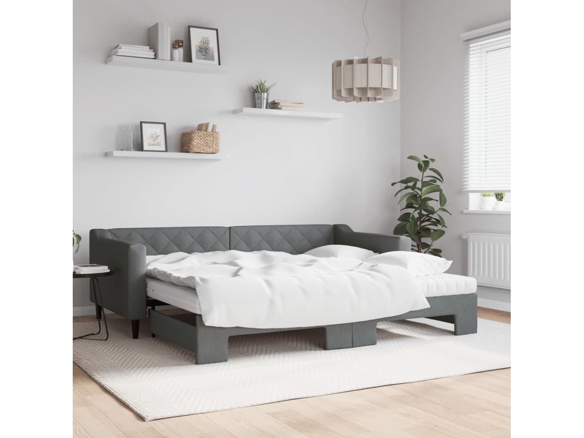 Vidaxl Sofá-cama C/ Gavetão E Colchões 90x200cm Tecido Cinzento-escuro
