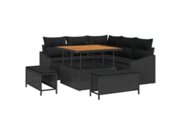 Conjunto 8 Sofá Exterior Vidaxl Preto Vime Pe (178.5 X 178.5 X 85 Cm)