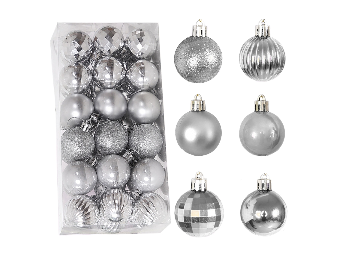Bolas de Natal Prateadas com Pintura Dourada e Espelho, Pack de 36 LAXISCREED