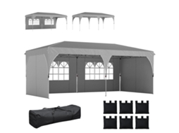 Gazebo retrátil 3x6 m com paredes e altura ajustável, proteção UV 50+, cinza claro BTFORUS