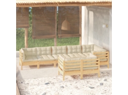 Vidaxl 8 Pcs Conjunto Lounge Jardim C/ Almofadões Creme Pinho Maciço