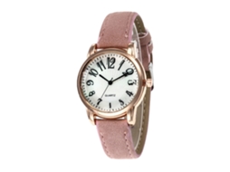 Relógio de Pulso Feminino de Moda com Pulseira de Couro e Mostrador Redondo Rosa