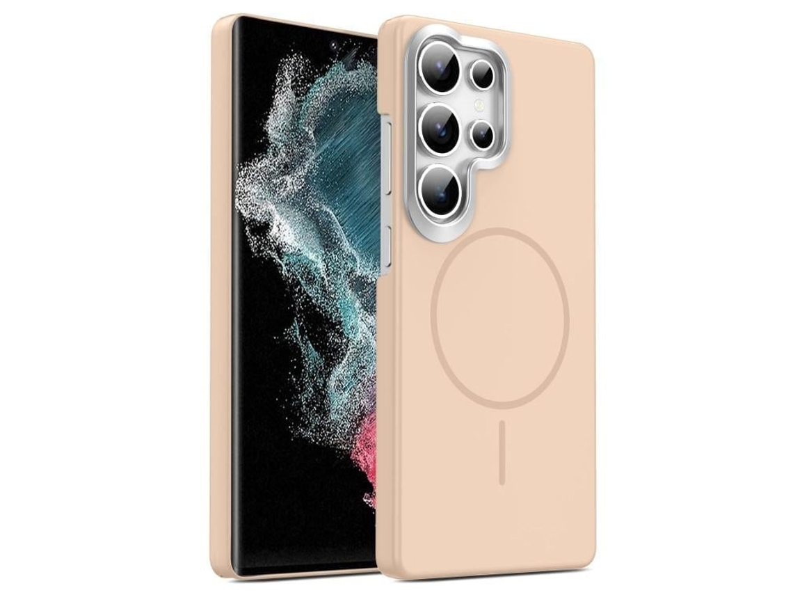 Capa Para Samsung Galaxy S22 Ultra 5g Fina Circular Magsafe À Prova De Choque Dourada Em Policarbonato Ouro Deserto