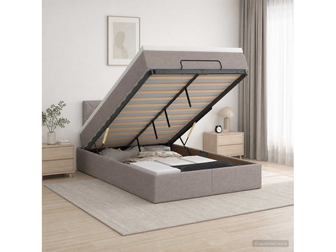 Vidaxl Cama Ottoman Com Colchão E Led Cinzento-acastanhado Tecido