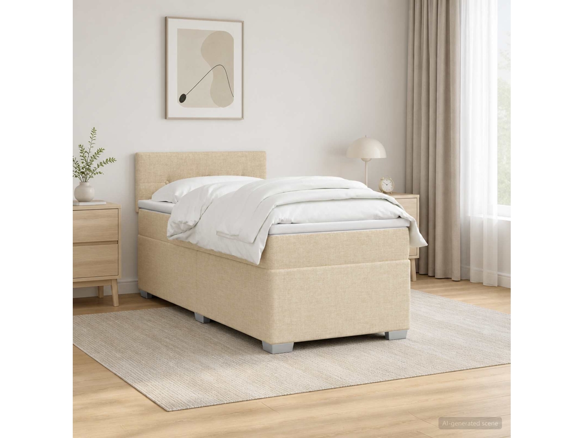 Vidaxl Cama Box Spring Com Colchão E Led Creme 80 X 200 Cm Tecido