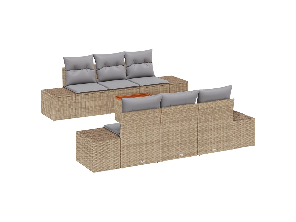 Conjunto 7 Móveis Para Exterior Vidaxl Bege Vime Pe (239 X 62 X 69 Cm)