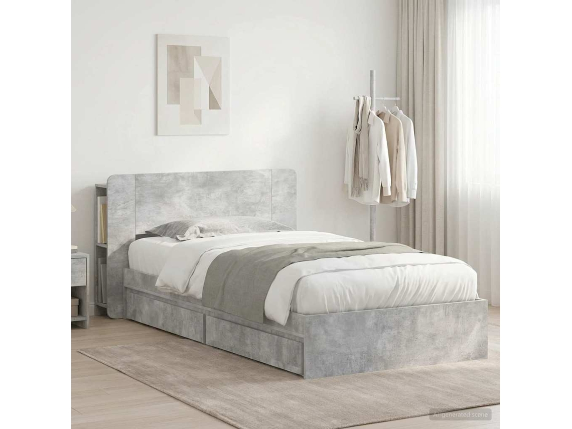 Vidaxl Estrutura De Cama Com Armazenamento Com Gaveta Cinzento Cimento