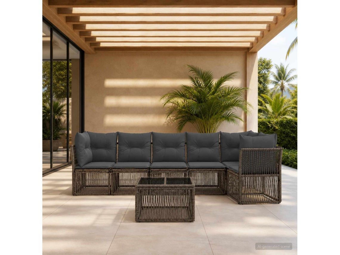 Vidaxl Conjunto De Sofá De Jardim 7 Unid. Cinzento Vime Pe