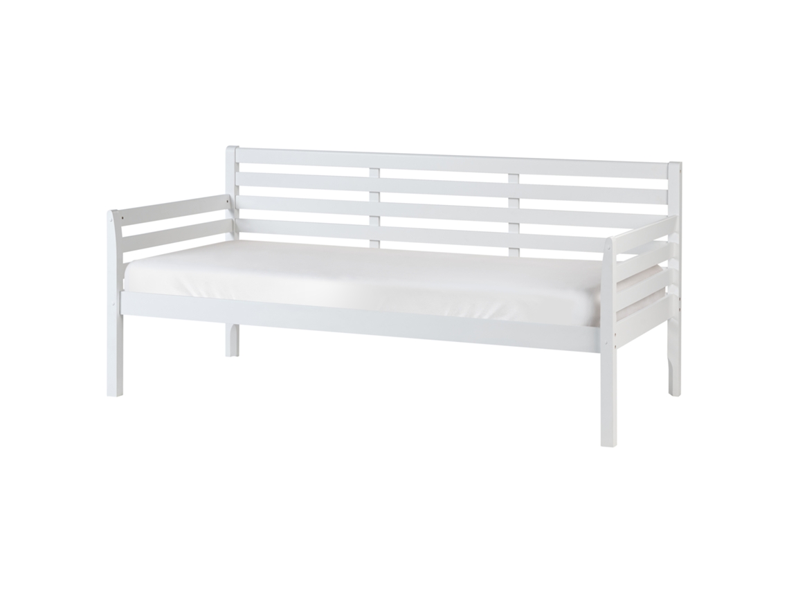 Cama De Dia Em Madeira Maciça Beliani Theza De Madeira De Seringueira Branco 90x200