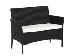 Sofá de Jardim de 2 Lugares com Almofada e Apoios de Braço em Rattan PE e Aço 107x55x80cm Preto S/MARCA