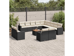 Vidaxl 14 Pcs Conjunto De Sofás P/ Jardim C/ Almofadões Vime Pe Preto