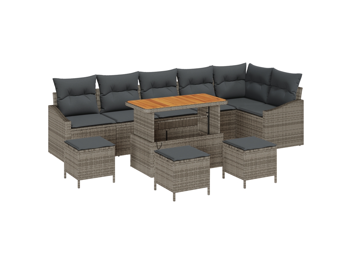 Conjunto 10 Conjunto De Móveis De Jardim Vidaxl Cinzento Vime Pe (288,5 X 123,5 X 85 Cm)