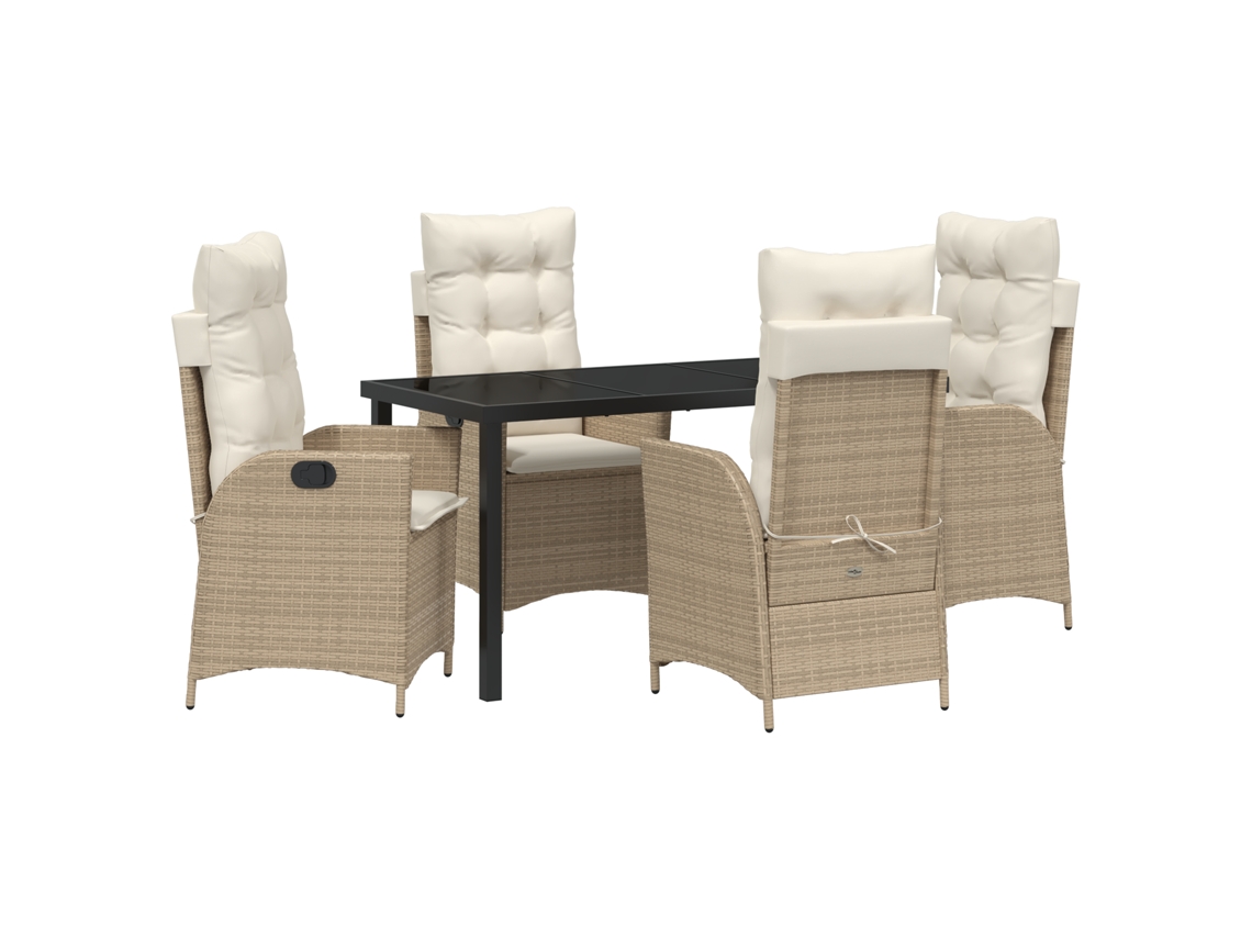 Conjunto 5 Conjunto De Jantar Para Jardim Vidaxl Bege Vime Pe (140 X 70 X 73 Cm)