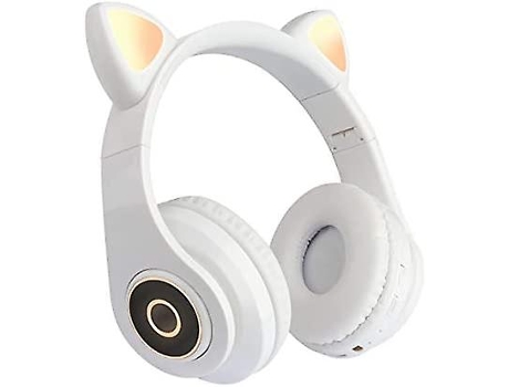 Auscultadores Bluetooth Orelha de gato fofinha sem fio 5.0 sobre a orelha com 7 cores led branco claro