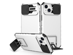 Suporte Casa Slide Câmara Para Iphone 15 Plus Pele Sintética Anti-choque Branco