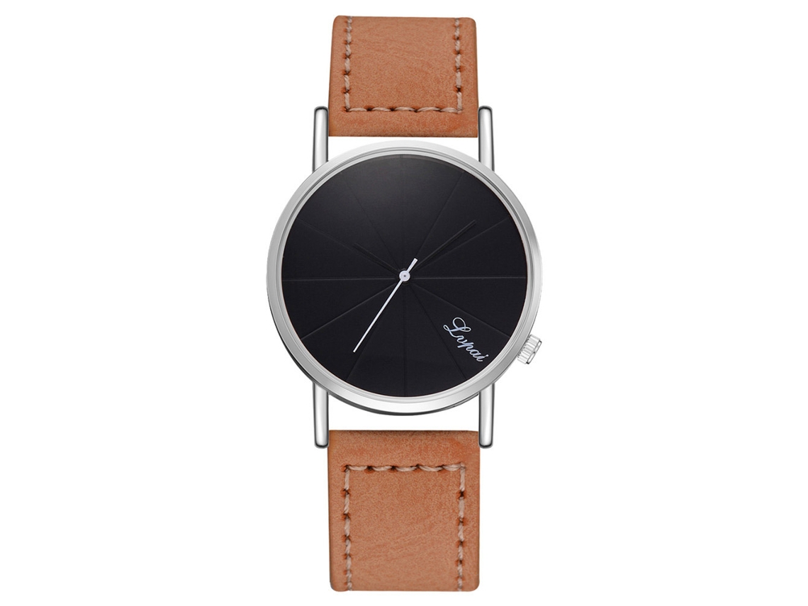 Reloj De Pulsera Hombre Empresarial Cuarzo Correa Pu Lvpai (correa Beige Dial Negro)