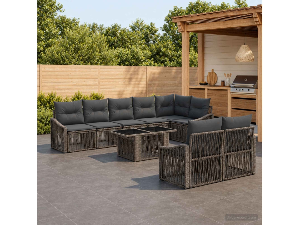 Vidaxl Conjunto De Sofá De Jardim 9 Unid. Cinza E Cinza Escuro Vime Pe