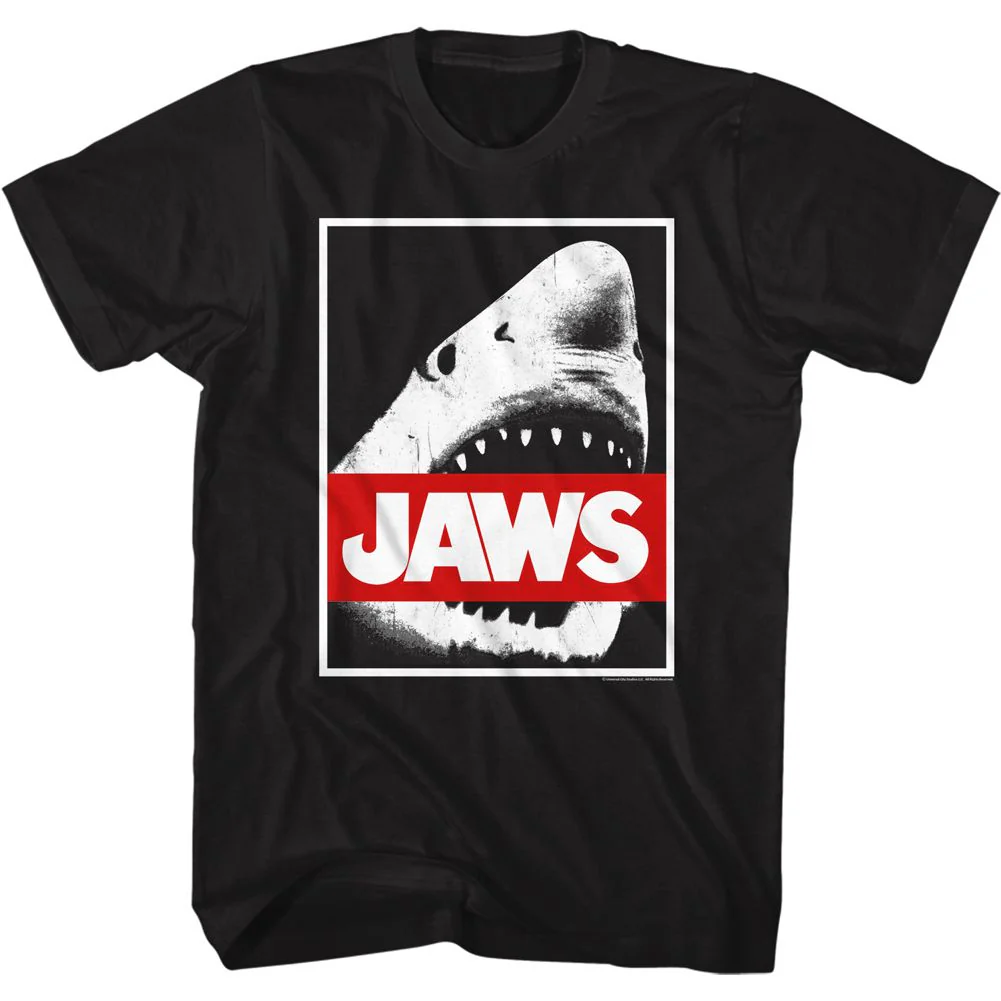 Unisex Adult T-shirt Rockinstone Jaws Movie Red Bar Black Sizes