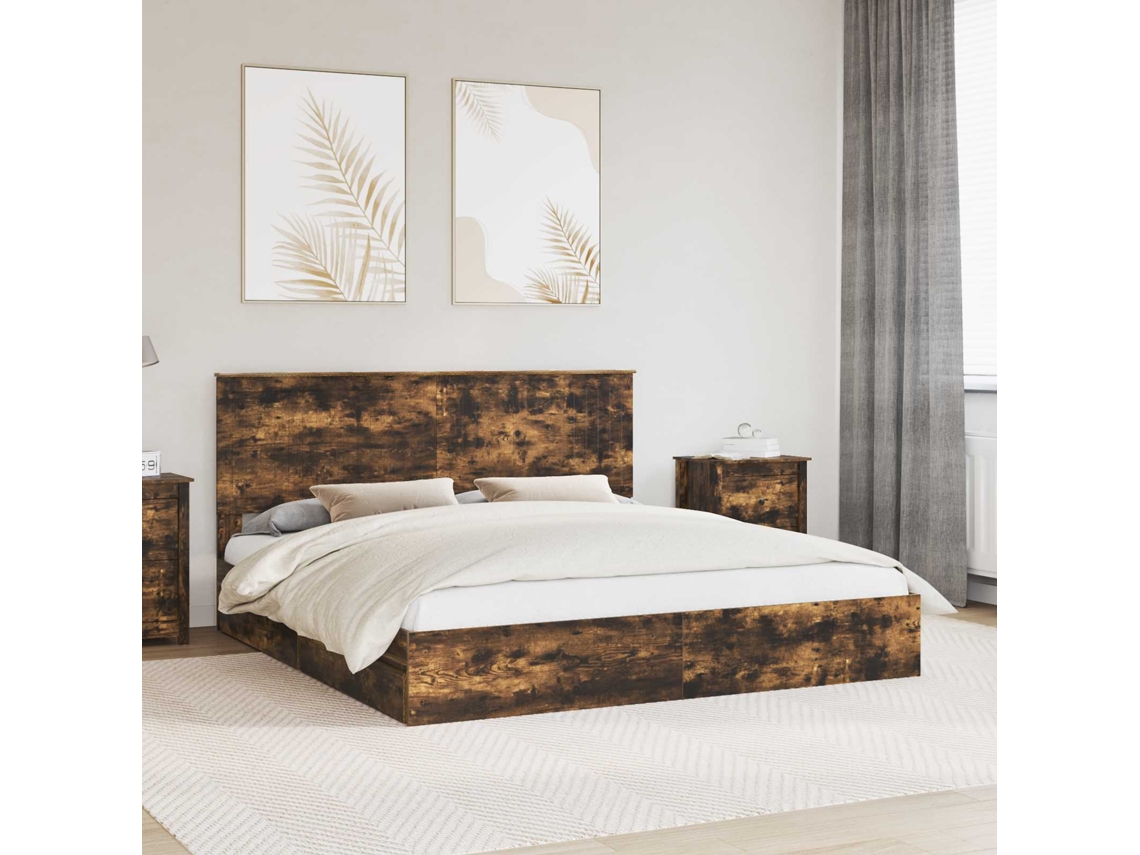 Vidaxl Cama Com Armazenamento Carvalho Defumado 180 X 200 Cm