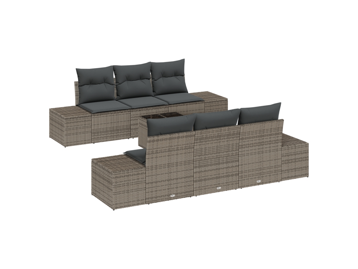 Conjunto 7 Sofá De Jardim Vidaxl Cinzento Vime Pe (55 X 55 X 37 Cm)