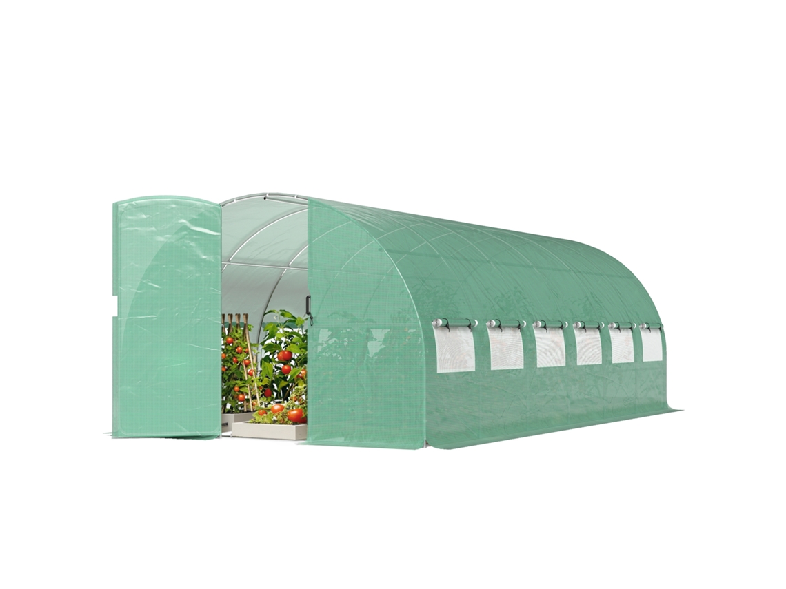 Fogão Túnel Verde 6x3x2 M Com Dobradiças Porta 12 Janelas Rede Estrutura De Aço Galvanizado