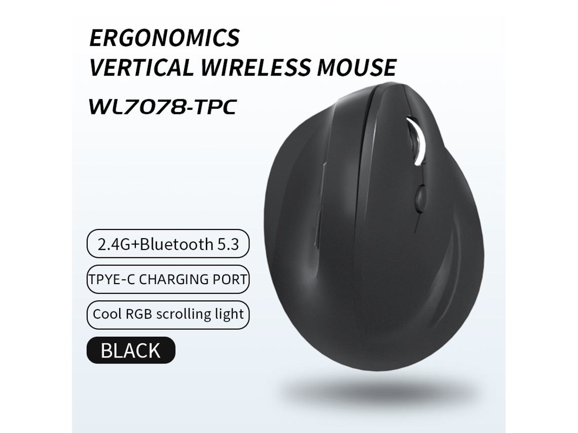 Rato Ergonómico Bestvite Sem Fios 4800 Dpi Preto