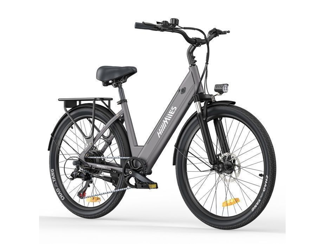 Milecity 1 Bicicleta Elétrica 26 Motor 250w Bateria Removível 36v 13ah Autonomia 100km Shimano 7 Velocidades, Cinza Hillmiles