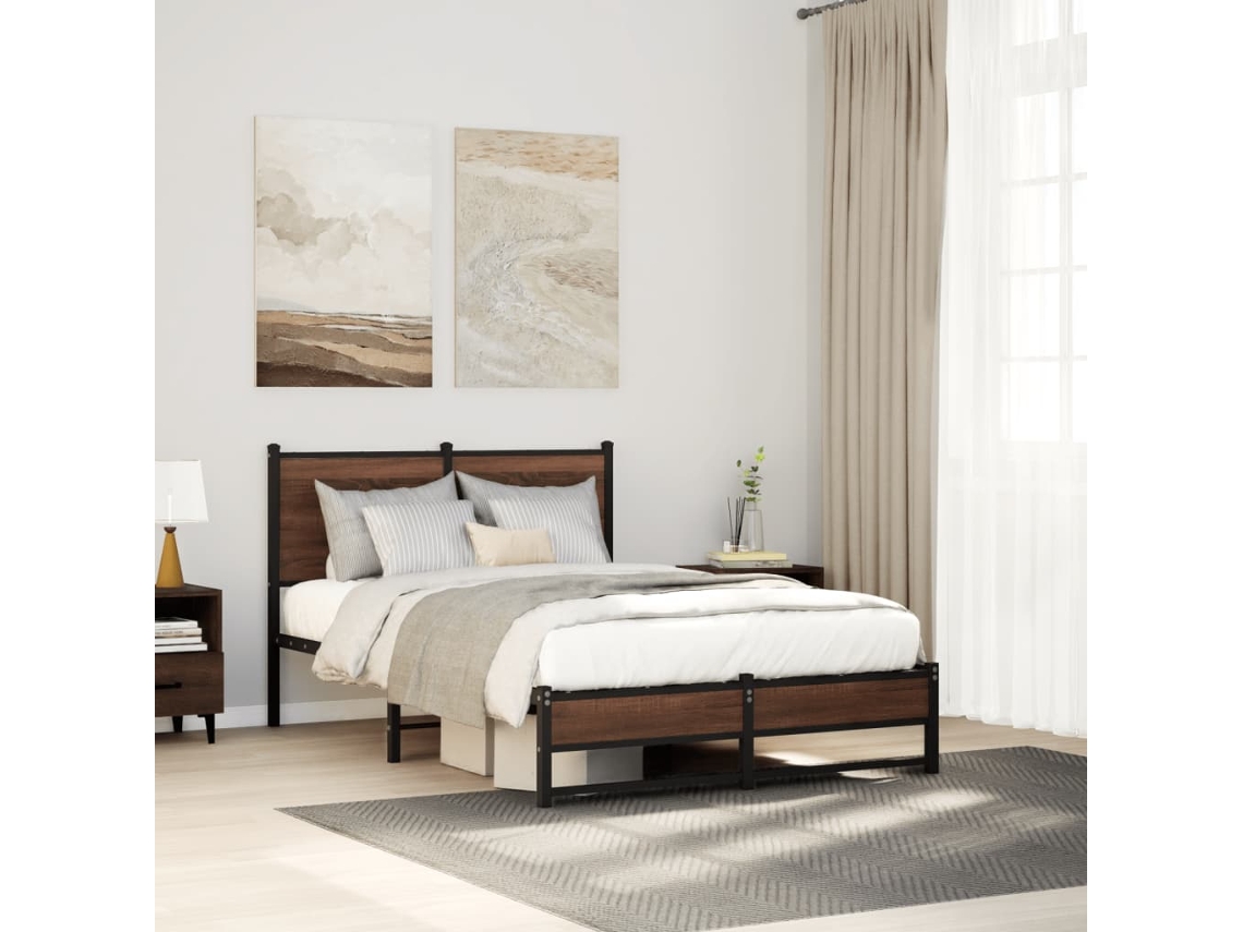 Vidaxl Estrutura De Cama Sem Colchão 120x190cm Metal Carvalho Castanho