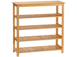 Sapateira de bambu com 5 níveis, 4 prateleiras ripadas, 80x29x82cm, efeito madeira natural CHEZMOI