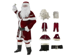 Conjunto De Traje De Papai Noel Para Homem 8 Peças De Veludo Deluxe Natal Inclui Chapéu, Barba E Acessórios