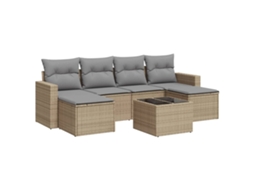 Conjunto de 7 Sofás para Jardim com Almofadões Vime Pe Bege MAISON EXCLUSIVE (7 pcs)