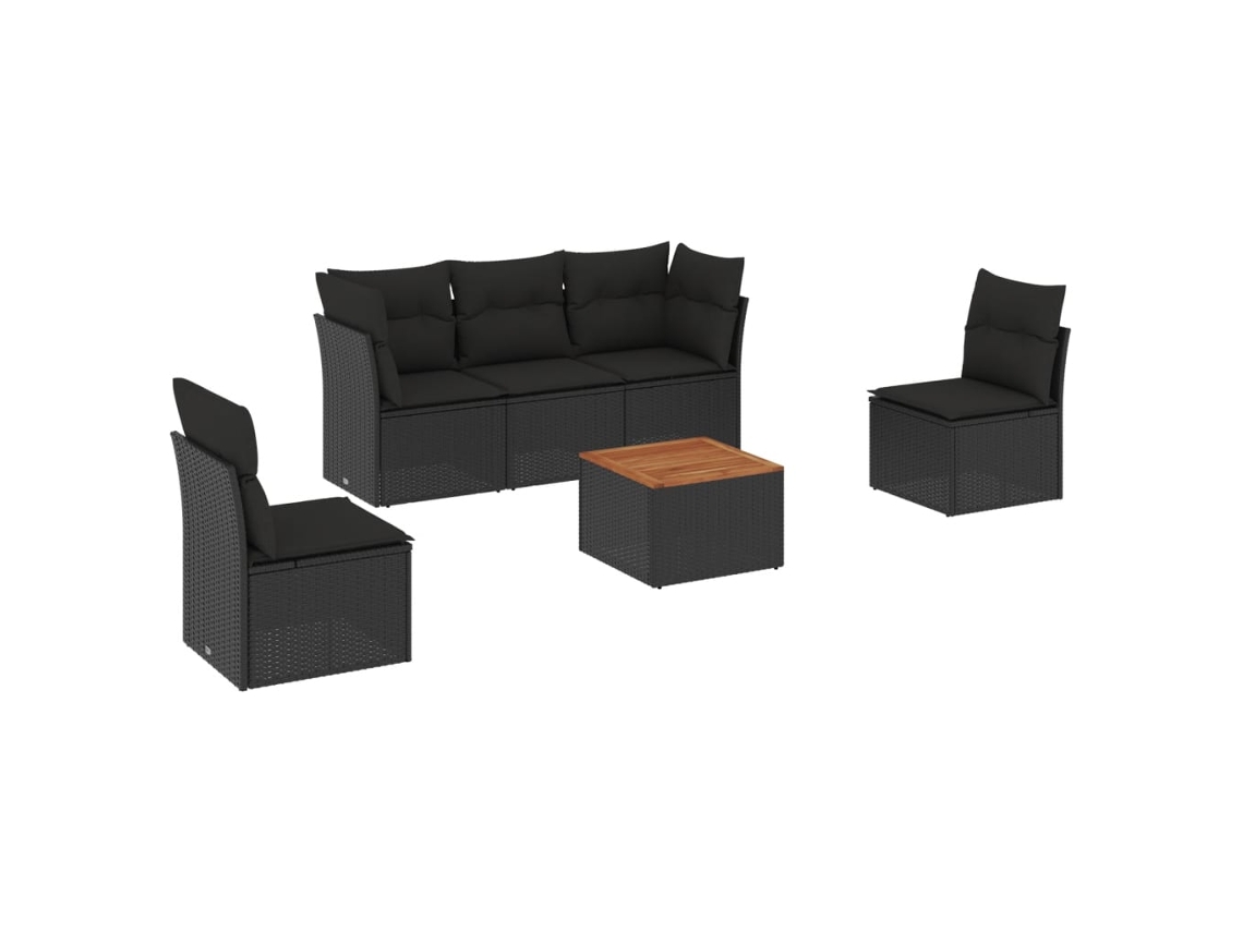 Conjunto Sofás de Jardim 6 Pcs com Almofadões Vime Pe Preto MAISON EXCLUSIVE (6 pcs)