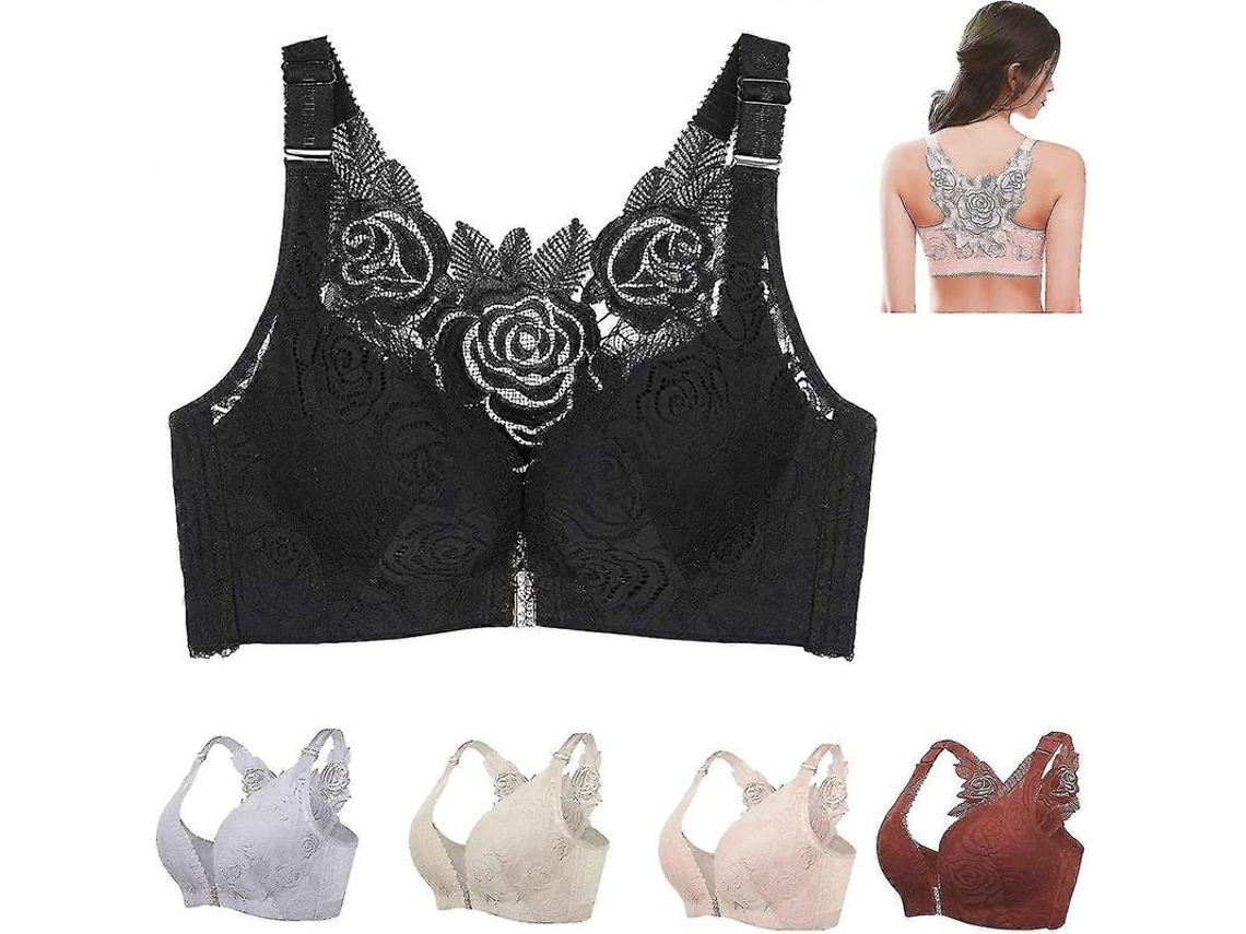 Sujetador Floral Secrets Comfort Rose Sin Alambres Cierre Frontal Talla Plus Para Mujer 36a-b Negro