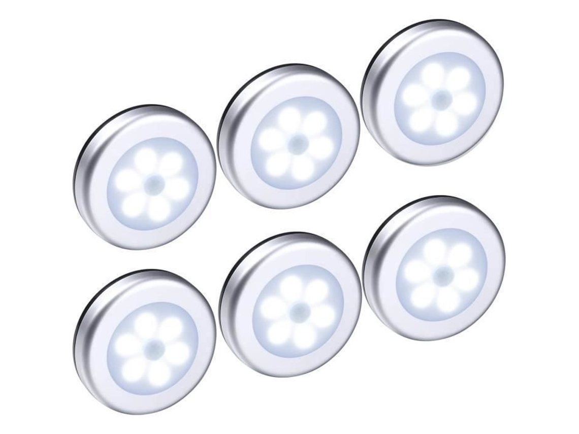 Kit com 6 Luzes de Led Sem Fio Sensor de Movimento, Ideais para Iluminar Armários, Escadas, Guarda, Roupas e Corredores, na Cor Prata BRILVIBERA