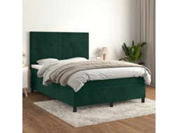 Vidaxl Cama Com Molas/colchão 140x190 Cm Veludo Verde-escuro