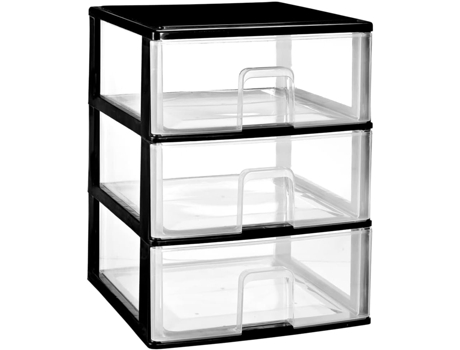 Cômoda Empilhável de Plástico Modelo Transparente Cor Preto Gavetas de Armazenamento Modular COMFORT HOUSE