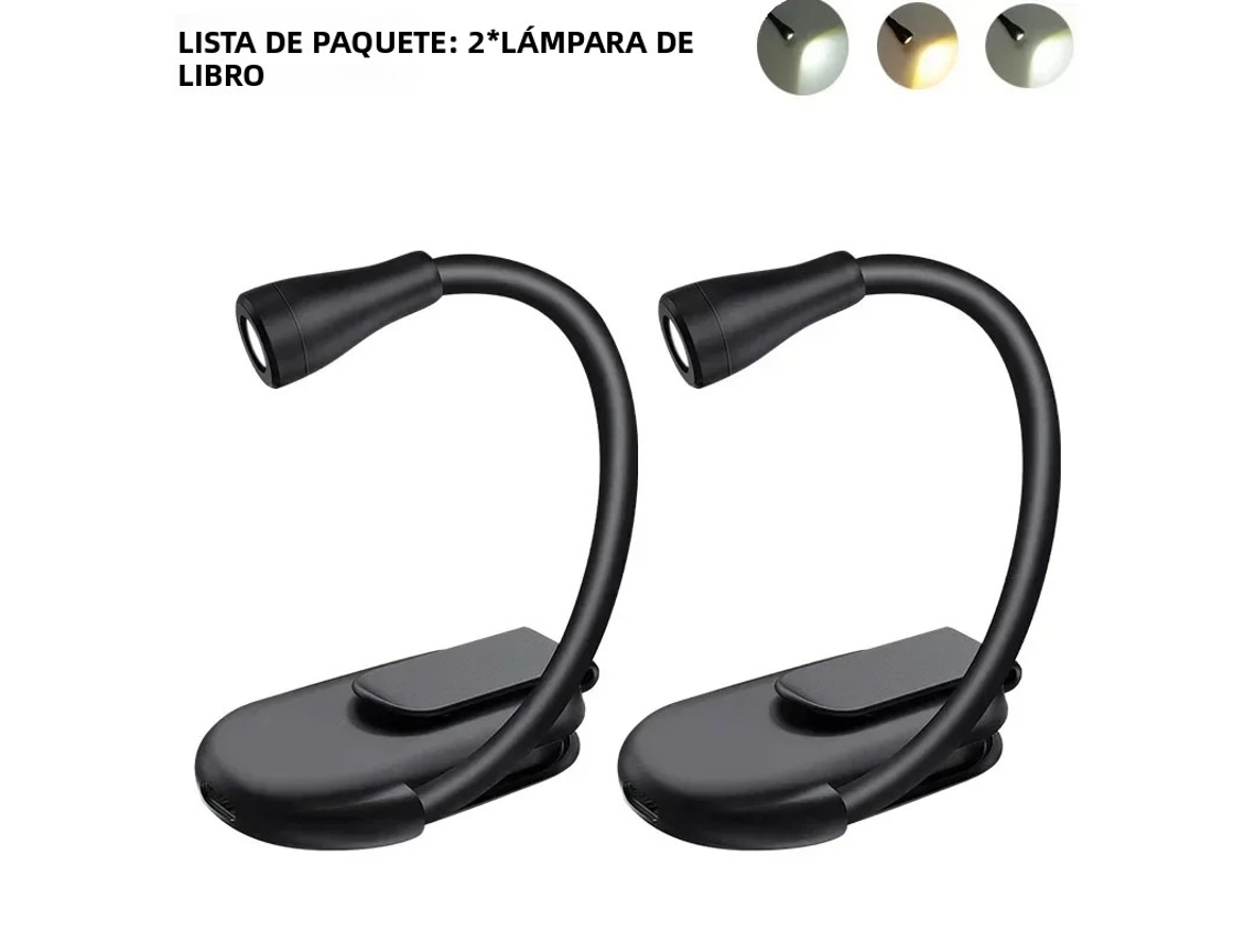 (preto, Pacote Com 2) Luz De Leitura Led Com Clipe, Rotação De 360°, Compatível Com Carregamento Usb.
