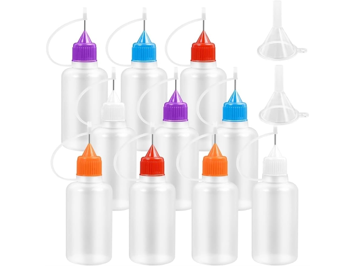 10 Bastões de Cola de Precisão Com Ponta Agulha e 2 Funis Para Pintura Faça Você Mesmo