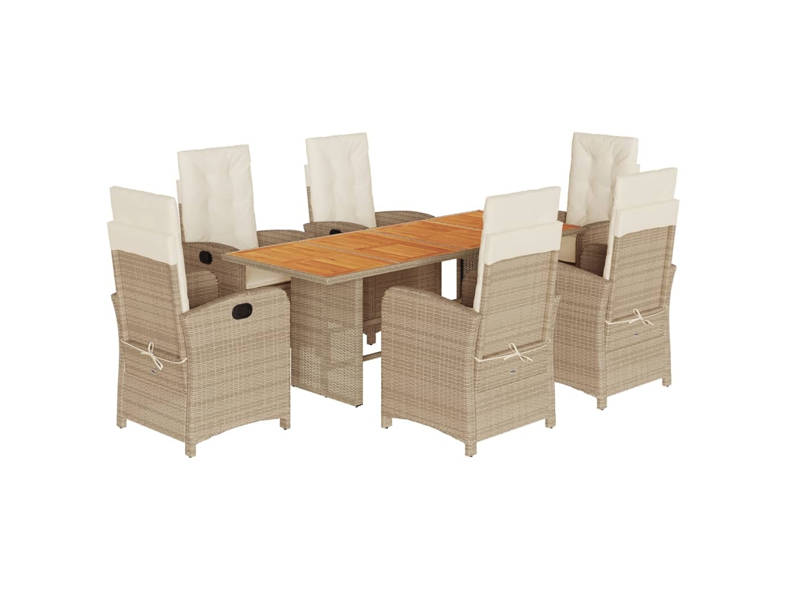 Maison Exclusive - 7 Pcs Conj. Jantar Jardim C/ Almofadões Vime Pe Bege Misturado