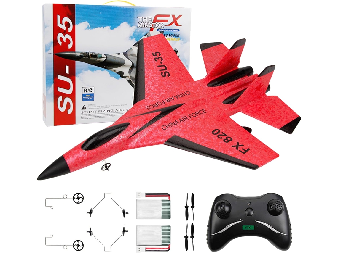 Su 35 Rc Plane, Avião De Controle Remoto 2ch, Pronto E Fácil De Voar Para Iniciantes, Rc Aircraft Jet Com Luminoso Ehstmind (vermelho)