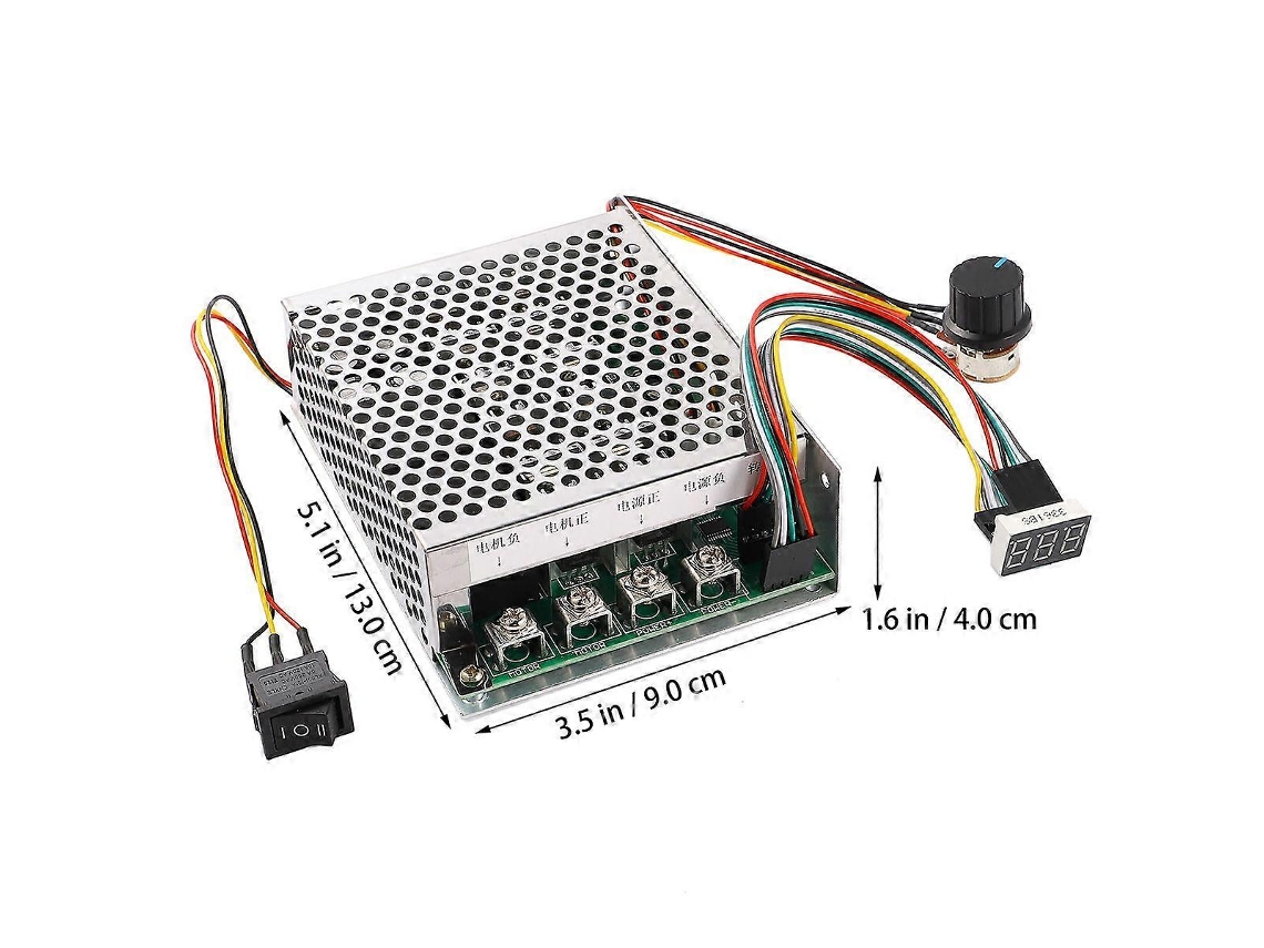 Controlador de motor CC ajustável com 2 interruptores para controle de velocidade do motor.