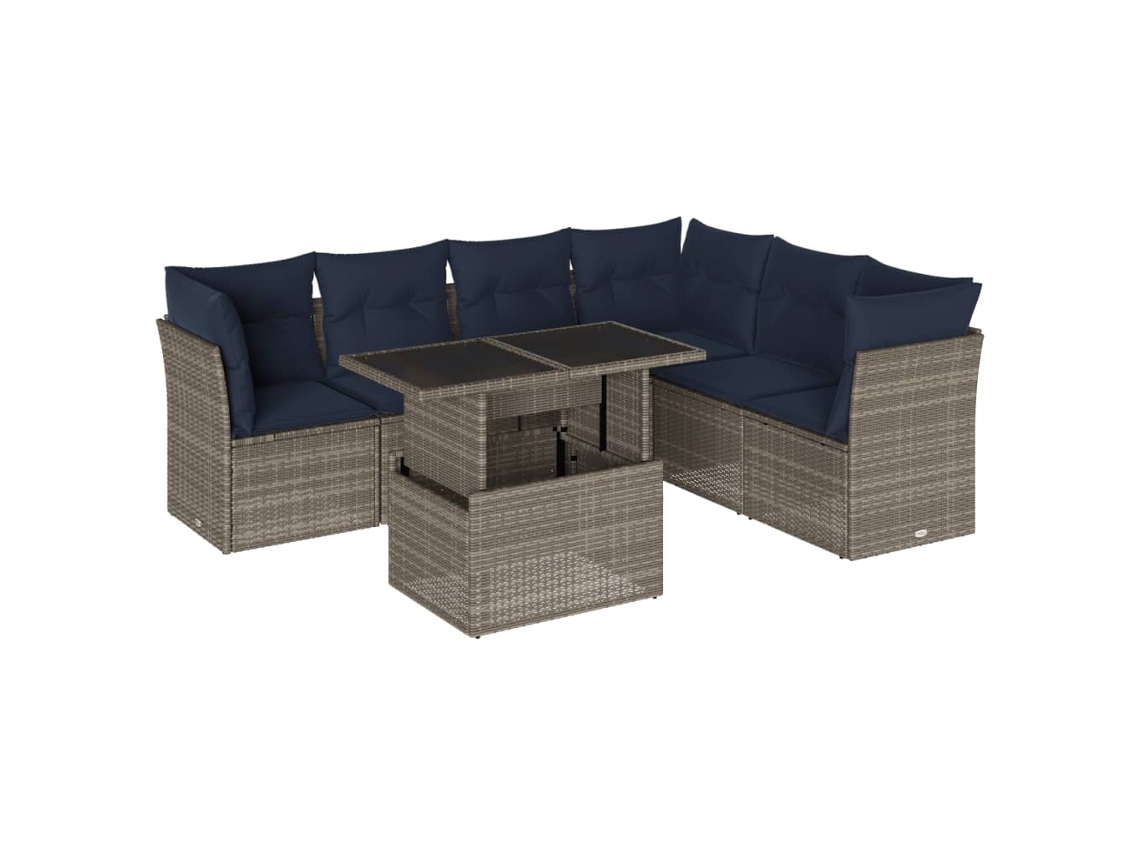 Conjunto de Sofá de Jardim, 7 Peças, Almofadas, Rattan Cinza MAISON EXCLUSIVE