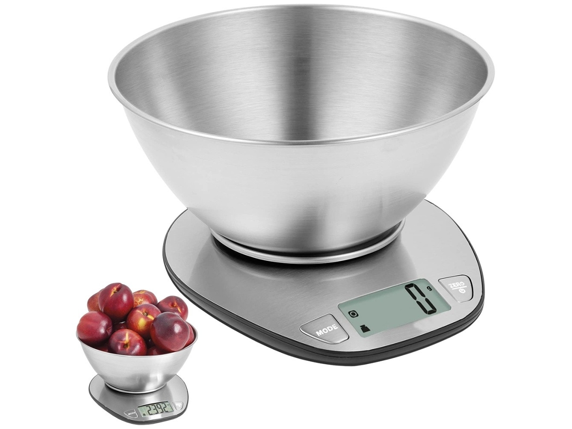 Balança Digital De Cozinha Com Tigela, 5kg/1g, Aço Inoxidável, Display Lcd, Função Tara