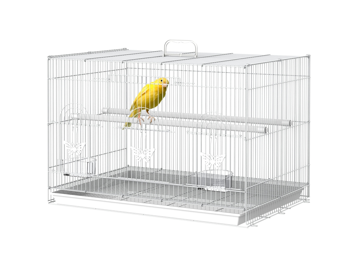 Gaiola para pássaros, 2 poleiros, 3 portas, metal, 60x41x41cm, branca | S/MARCA