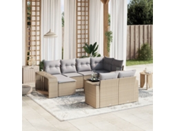 Vidaxl 11 Pcs Conjunto Sofás De Jardim C/ Almofadões Vime Pe Bege