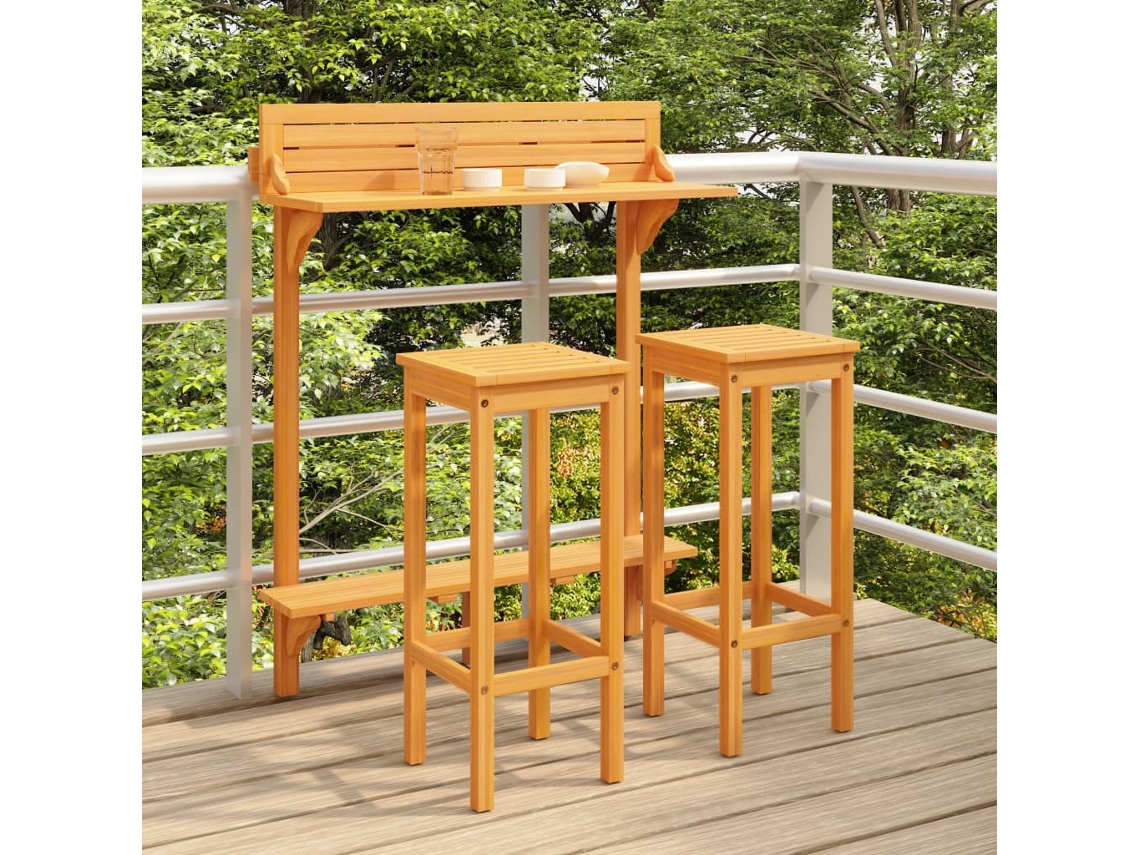 Vidaxl 3 Pcs Conjunto De Bar Para Varanda Madeira De Acácia Maciça