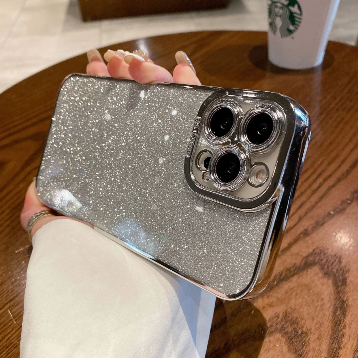 Capa Quadrada De Silicone Com Glitter Eletrodepositado (prateada) Para Iphone 12 Pro Max, Capa Protetora Macia Com Glitter.