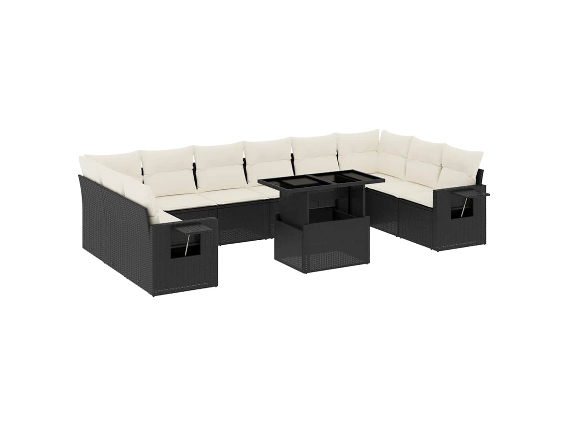 Conjunto de 11 Sofás de Jardim com Almofadões Vime Pe Preto MAISON EXCLUSIVE