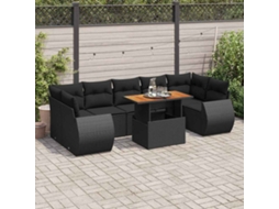Vidaxl 8 Pcs Conjunto Sofás De Jardim Com Almofadões Vime Pe Preto