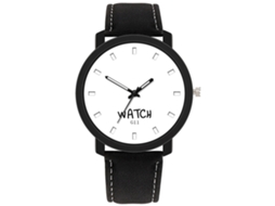 Relógio de pulso masculino analógico de quartzo com pulseira de couro PU, preto e branco.